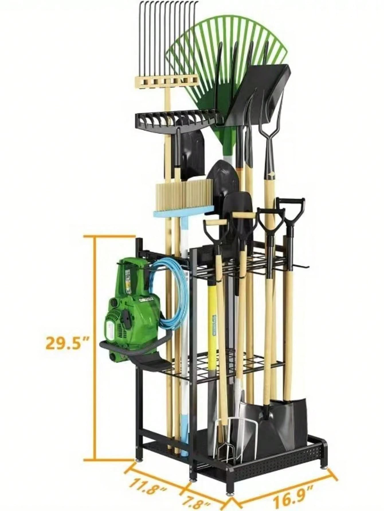AXOSY-Portability Garden Tool Organizer With Wheels, Garage Storage And Organization, Metal Yard Tools Storage Heavy Duty Garden Tool Organizer For Garage, Yard, Patio, Shed, Indoors And Outdoors