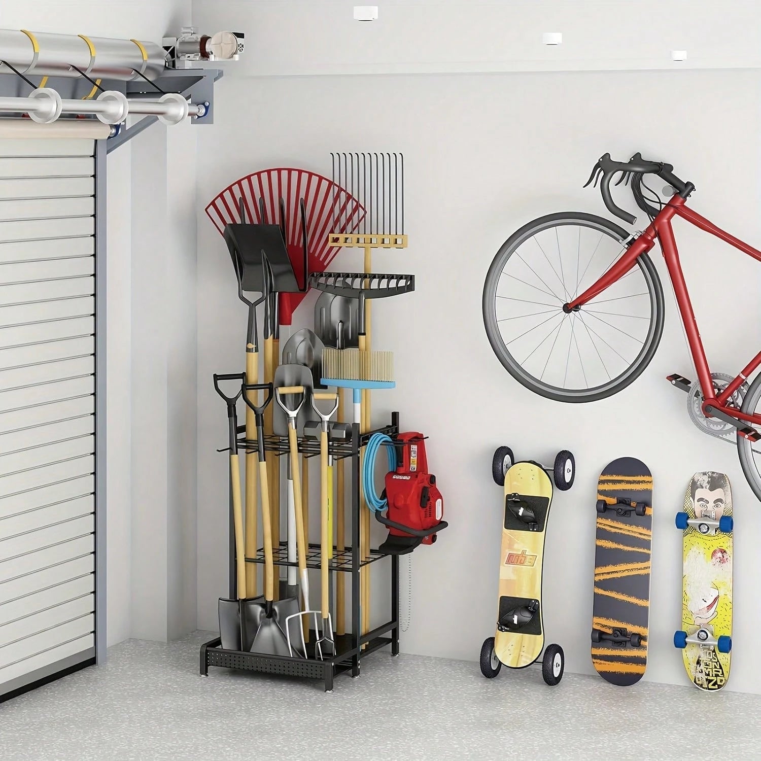 AXOSY-Portability Garden Tool Organizer With Wheels, Garage Storage And Organization, Metal Yard Tools Storage Heavy Duty Garden Tool Organizer For Garage, Yard, Patio, Shed, Indoors And Outdoors