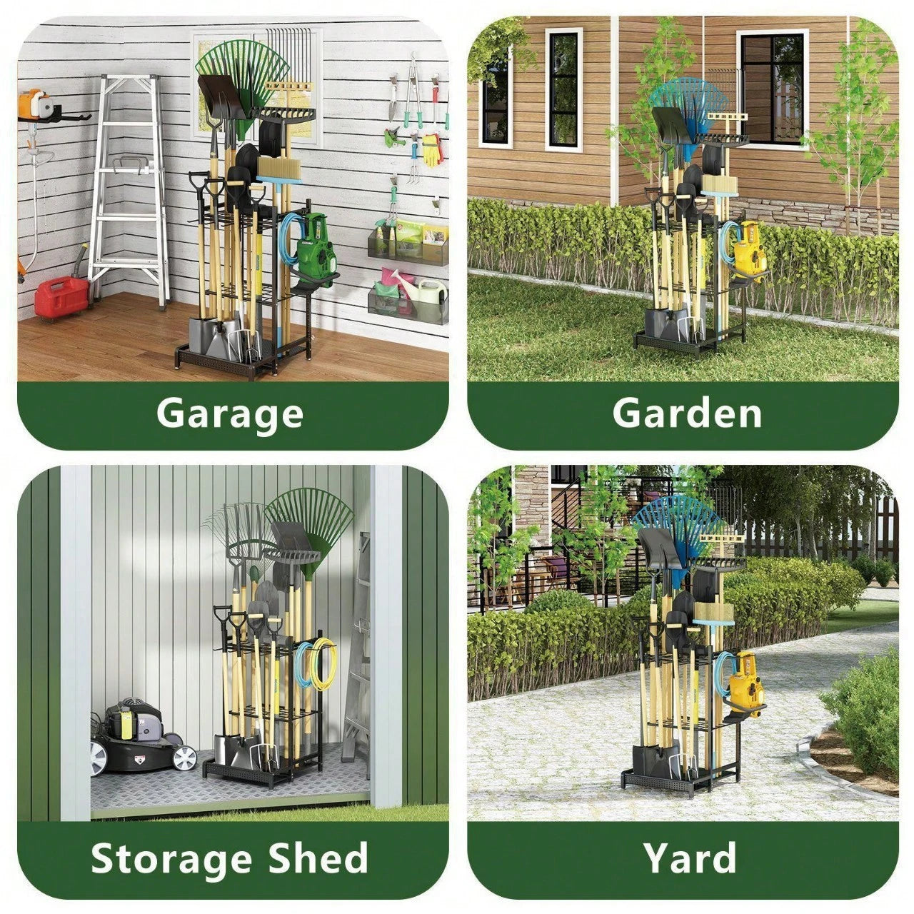 AXOSY-Portability Garden Tool Organizer With Wheels, Garage Storage And Organization, Metal Yard Tools Storage Heavy Duty Garden Tool Organizer For Garage, Yard, Patio, Shed, Indoors And Outdoors