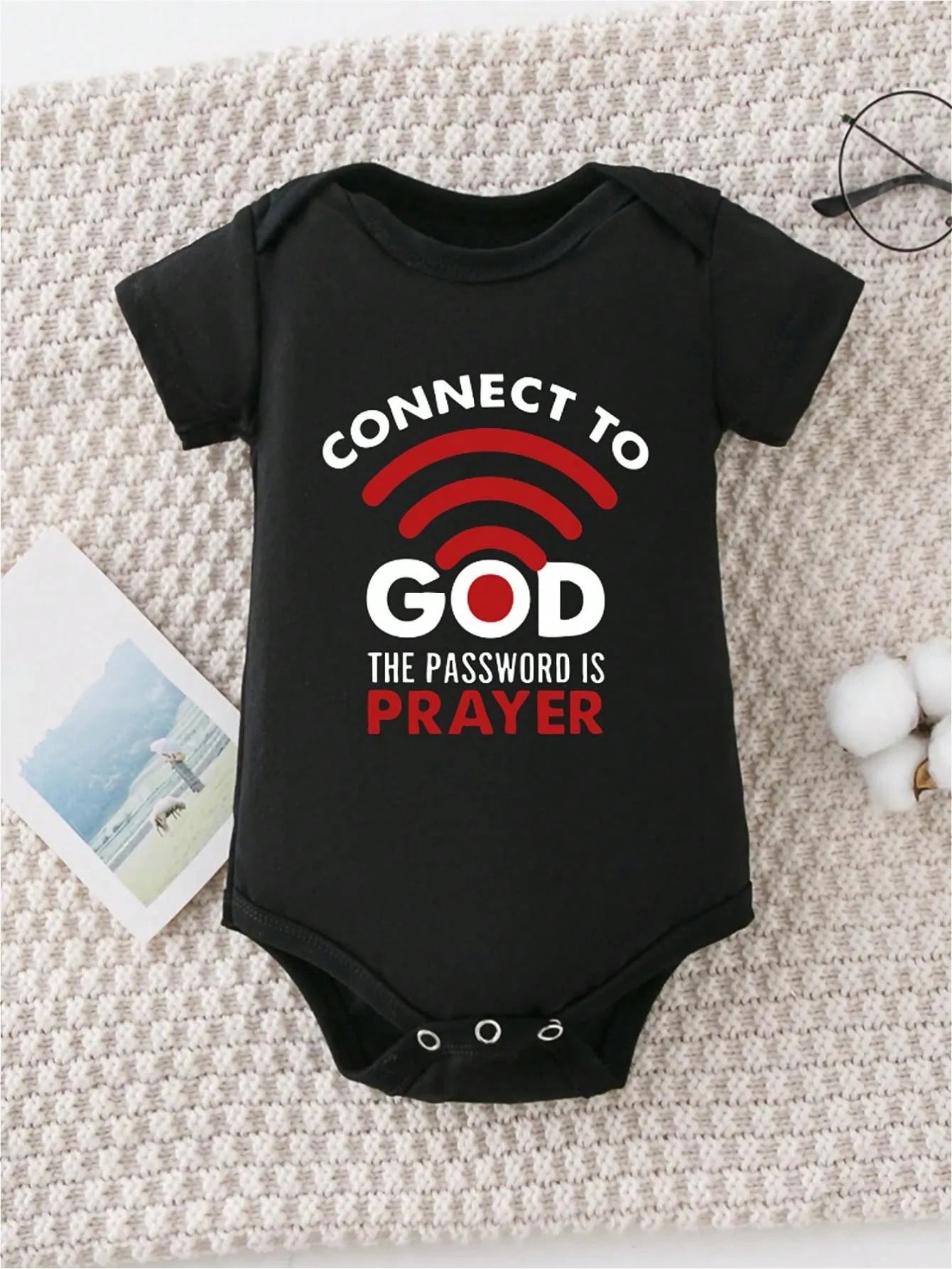 AYJK7 Connect To God The Password Is Prayer Print Funny Newborn Clothes 100% Cotton Triangle Jumpsuit, Casual Comfortable Short Sleeve Baby Romper