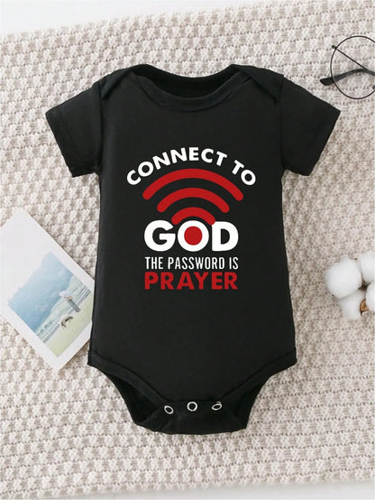 AYJK7 Connect To God The Password Is Prayer Print Funny Newborn Clothes 100% Cotton Triangle Jumpsuit, Casual Comfortable Short Sleeve Baby Romper