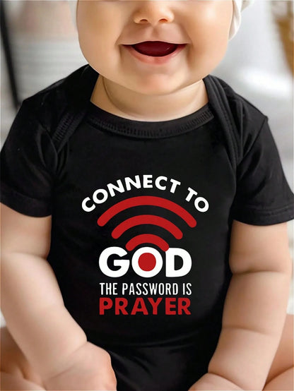 AYJK7 Connect To God The Password Is Prayer Print Funny Newborn Clothes 100% Cotton Triangle Jumpsuit, Casual Comfortable Short Sleeve Baby Romper
