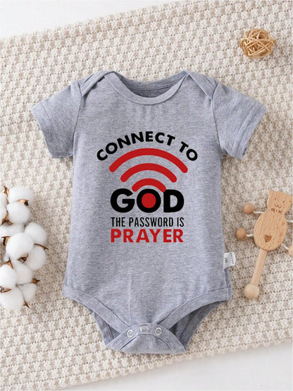 AYJK7 Connect To God The Password Is Prayer Print Funny Newborn Clothes 100% Cotton Triangle Jumpsuit, Casual Comfortable Short Sleeve Baby Romper