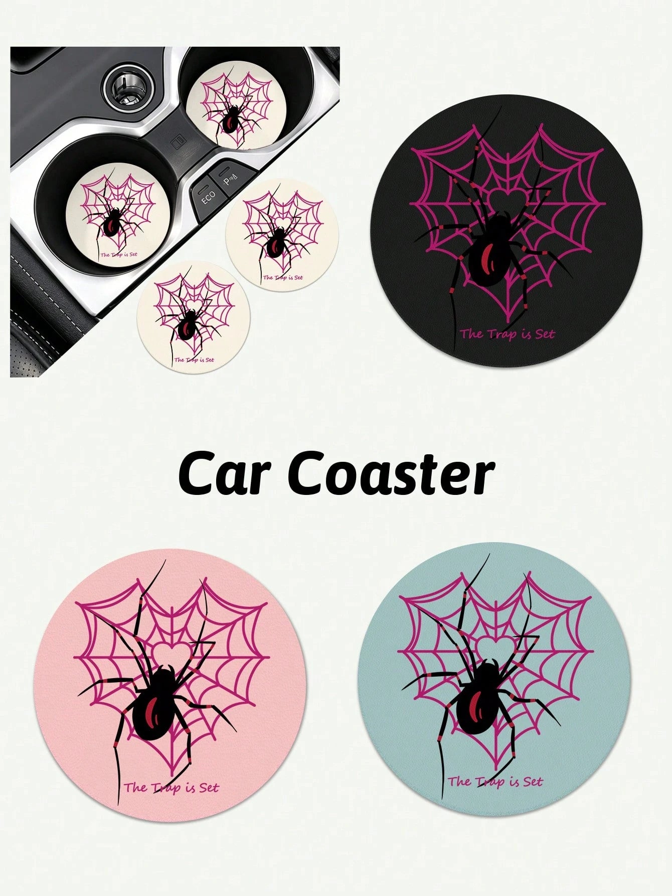 Ayotu Set Of 2 PU Leather Car Cup Coaster, Aesthetic Car Accessories, Luxury Interior Decor, Non Slip Waterproof Cup Holder Mat, Stylish Vehicle Decoration For Women Drivers