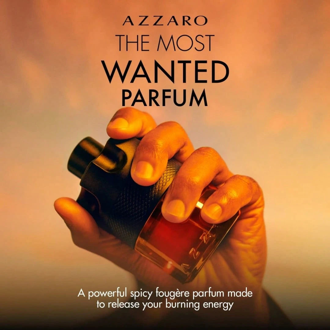 Azzaro Wanted Fragrance Collection – 3.4Options (100ml): Parfum (Ginger & Bourbon Vanilla), Elixir (Raspberry & Leather), Or EDP Intense (Cardamom & Toffee). Long-Lasting Men's Fragrances.