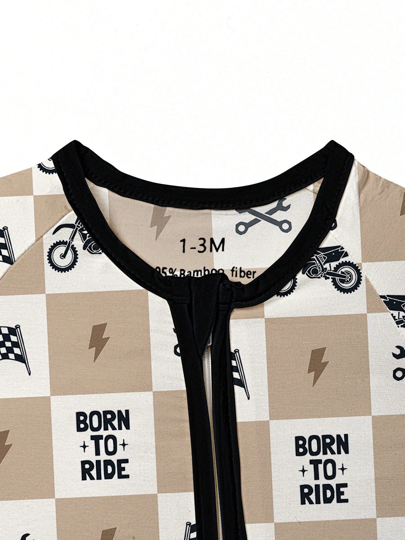 Baby Bamboo Fiber Zip-Up, Born To Ride Print Romper, All-Season Knit Fabric Skinny Fit With Zipper Detail, Boy Baby Clothes, Perfect For Outdoor