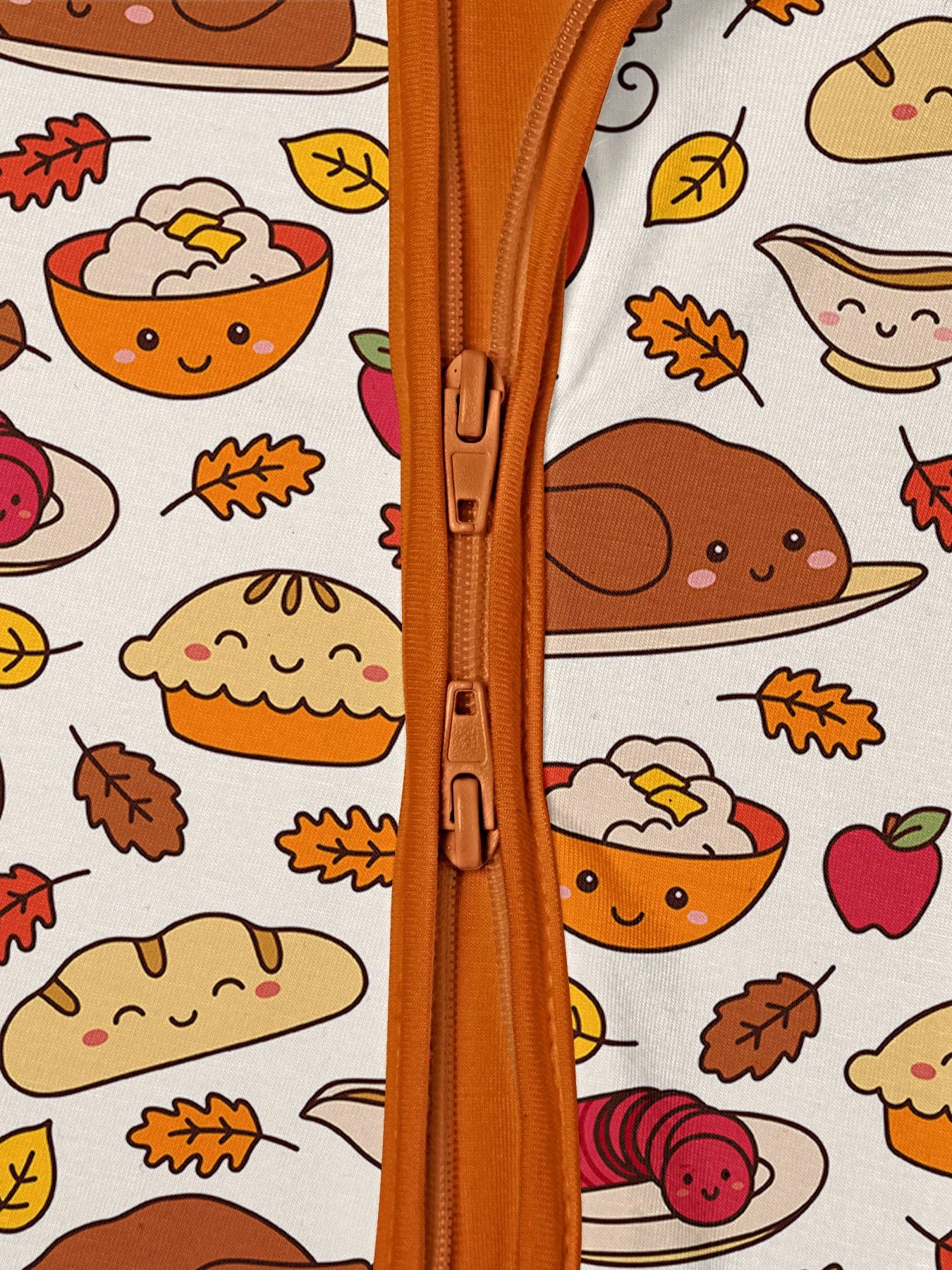 Baby Bamboo Fiber Zip-Up, Fall Turkey Pumpkin Pie Bread Print Romper, All-Season Knit Fabric Skinny Fit With Zipper Detail, Boy Baby Clothes, Perfect For Outdoor Thanksgiving Day Gift.