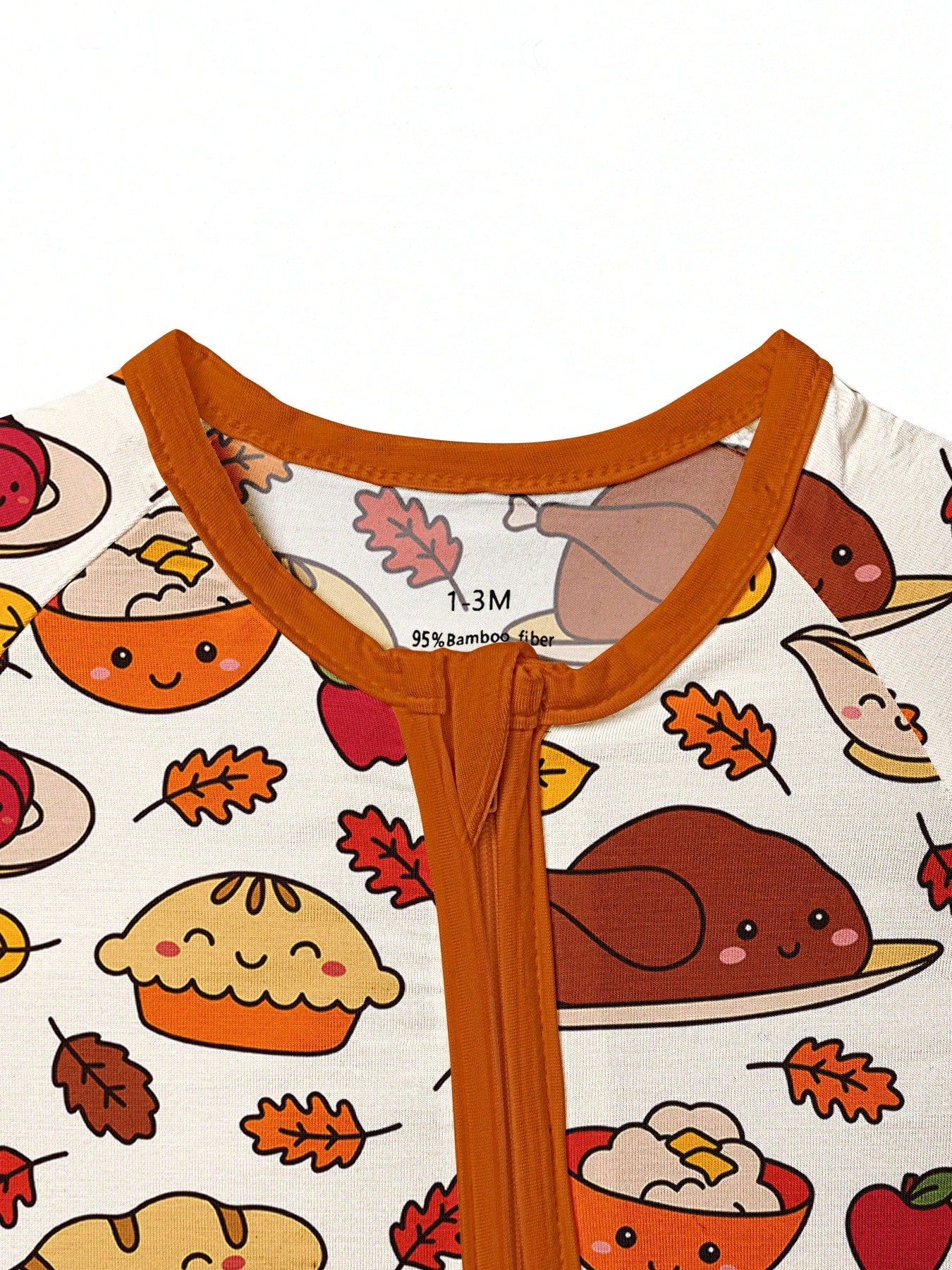 Baby Bamboo Fiber Zip-Up, Fall Turkey Pumpkin Pie Bread Print Romper, All-Season Knit Fabric Skinny Fit With Zipper Detail, Boy Baby Clothes, Perfect For Outdoor Thanksgiving Day Gift.