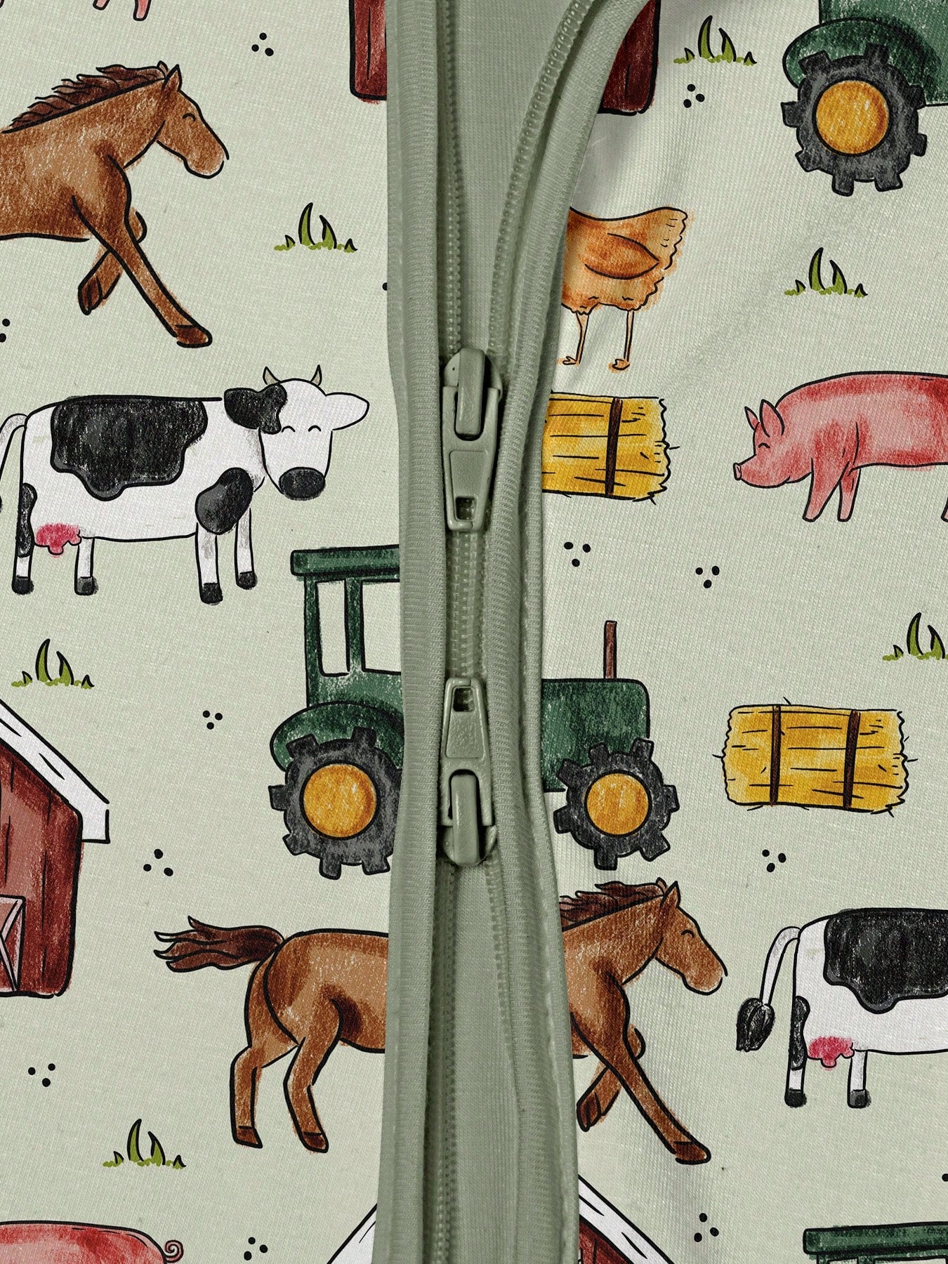Baby Bamboo Fiber Zip-Up, Farm Cutter Pig Cattle Horse Chicken Print Romper, All-Season Knit Fabric Skinny Fit With Zipper Detail, Boy Baby Clothes, Perfect For Outdoor.