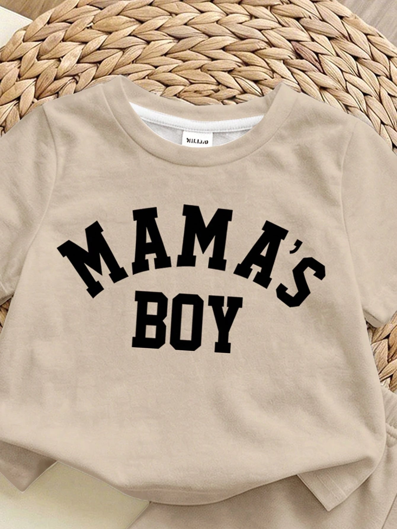 Baby Boy 2-Piece Set:Mama's Boy English Letter Round Neck Short Sleeve T-Shirt And Shorts,Silver,Summer,Casual,Beach,Y2K Street Fashion Sports Style