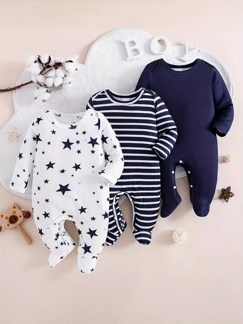 Baby Boy 3pcs Star & Striped Print Jumpsuit Set