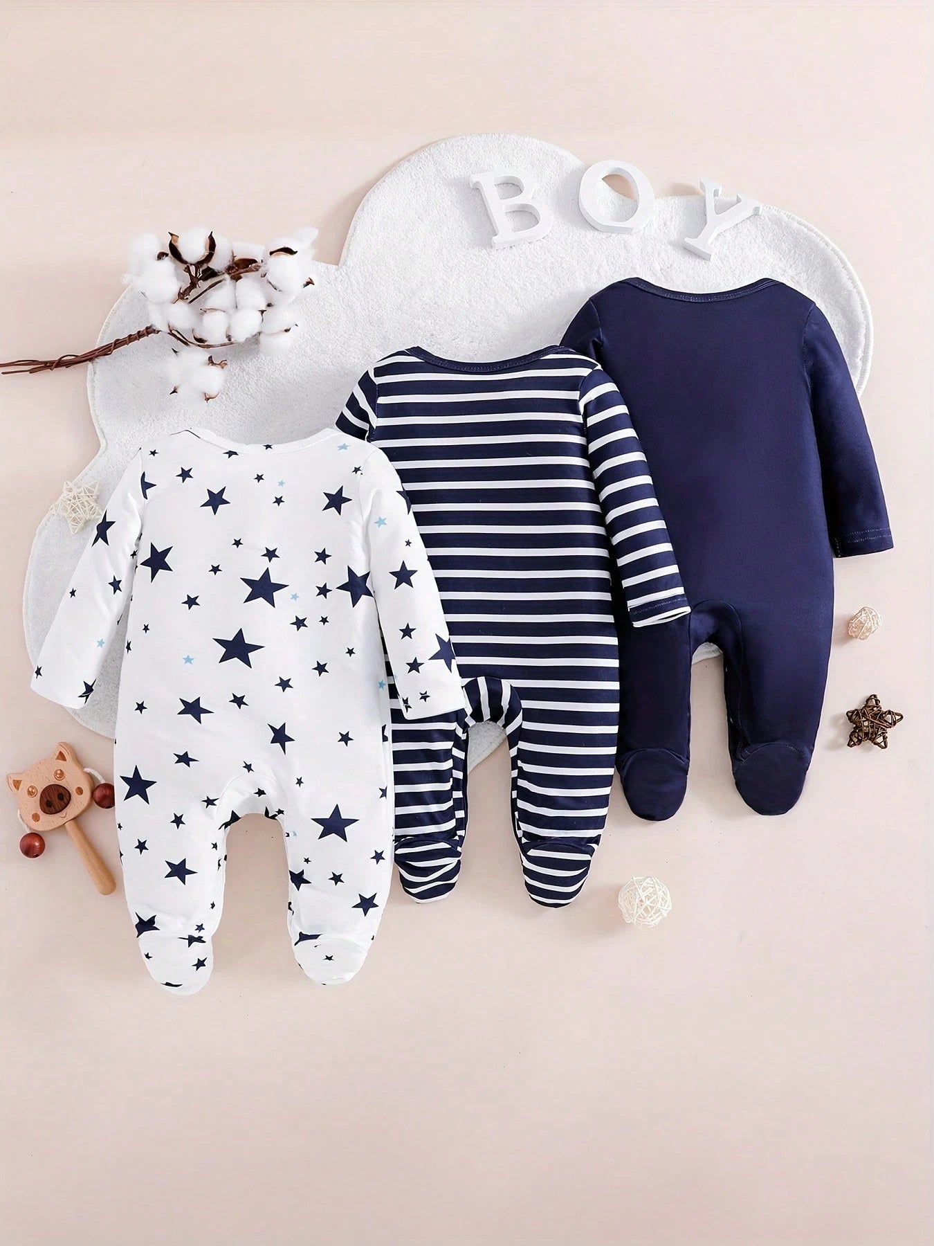 Baby Boy 3pcs Star & Striped Print Jumpsuit Set