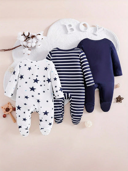 Baby Boy 3pcs Star & Striped Print Jumpsuit Set
