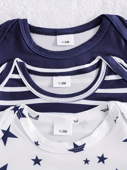 Baby Boy 3pcs Star & Striped Print Jumpsuit Set