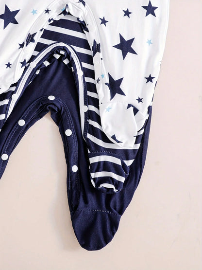 Baby Boy 3pcs Star & Striped Print Jumpsuit Set
