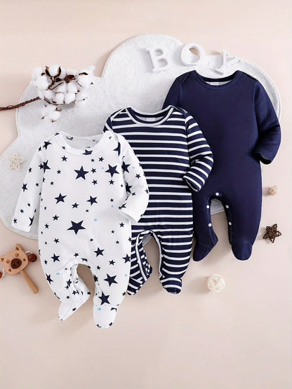 Baby Boy 3pcs Star & Striped Print Jumpsuit Set