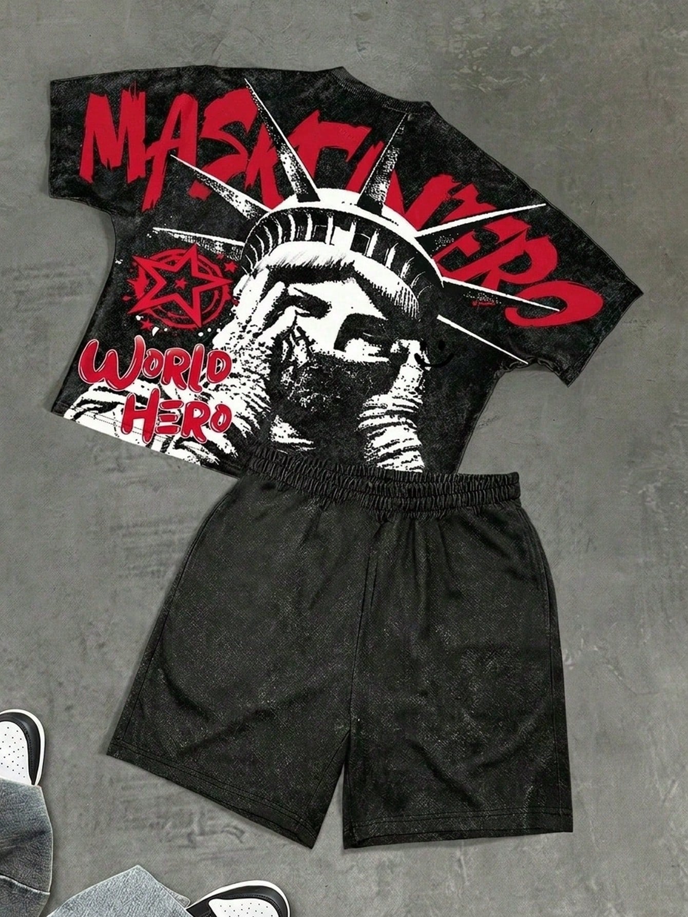 Baby Boy Casual Minimalist T-Shirt Set Suitable For Summer, New Arrival Casual Minimalist, Y2K, Statue Of Liberty Classic Fashion, Tie-Dye, Cool Style, Sports Style, Loose Comfortable Crew Neck Short
