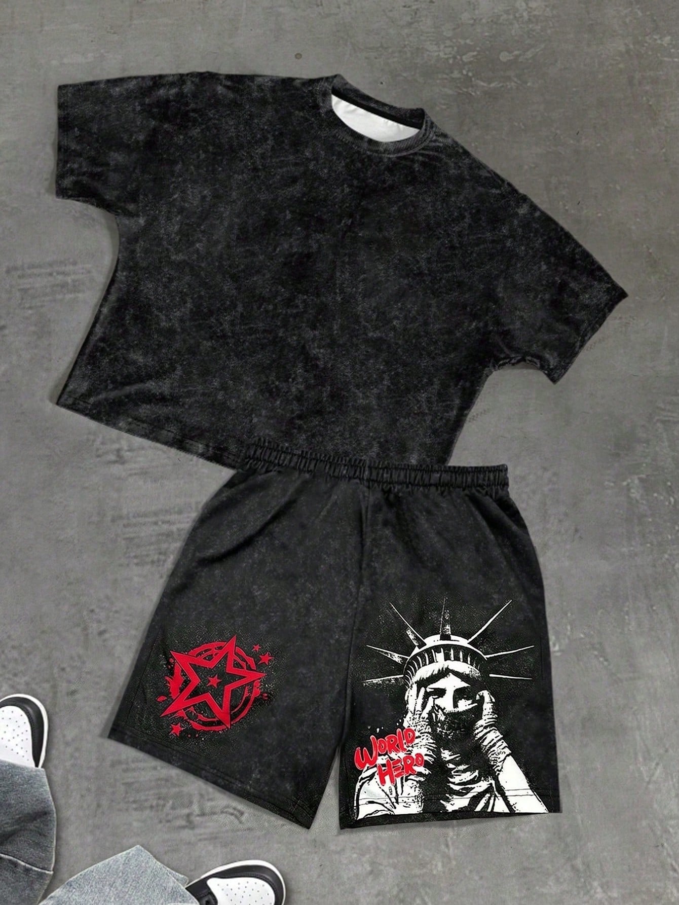 Baby Boy Casual Minimalist T-Shirt Set Suitable For Summer, New Arrival Casual Minimalist, Y2K, Statue Of Liberty Classic Fashion, Tie-Dye, Cool Style, Sports Style, Loose Comfortable Crew Neck Short