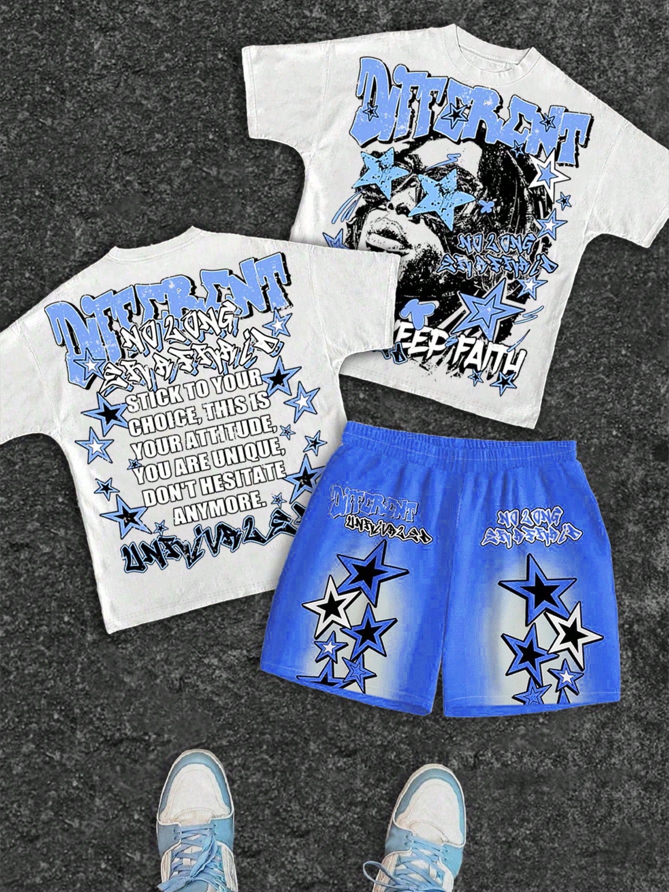 Baby Boy Casual Minimalist T-Shirt Set Suitable For Summer, New Arrival Casual Minimalist, Y2K, Statue Of Liberty Classic Fashion, Tie-Dye, Cool Style, Sports Style, Loose Comfortable Crew Neck Short