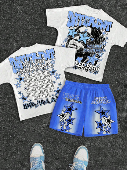 Baby Boy Casual Minimalist T-Shirt Set Suitable For Summer, New Arrival Casual Minimalist, Y2K, Statue Of Liberty Classic Fashion, Tie-Dye, Cool Style, Sports Style, Loose Comfortable Crew Neck Short