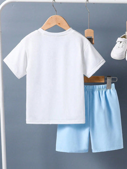 Baby Boy Coconut Tree Print Round Neck Short Sleeve T-Shirt And Shorts Casual Daily Outfit
