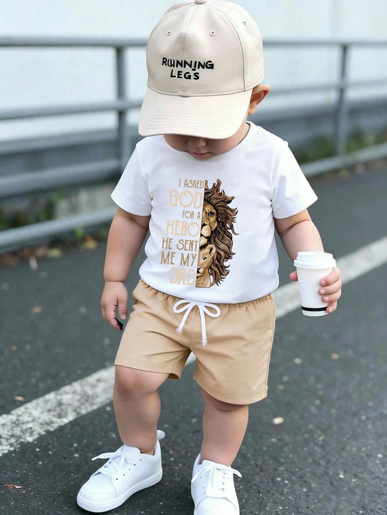 Baby Boy Letter & Lion Print Short Sleeve T-Shirt And Shorts Casual Outfit