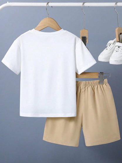 Baby Boy Letter & Lion Print Short Sleeve T-Shirt And Shorts Casual Outfit