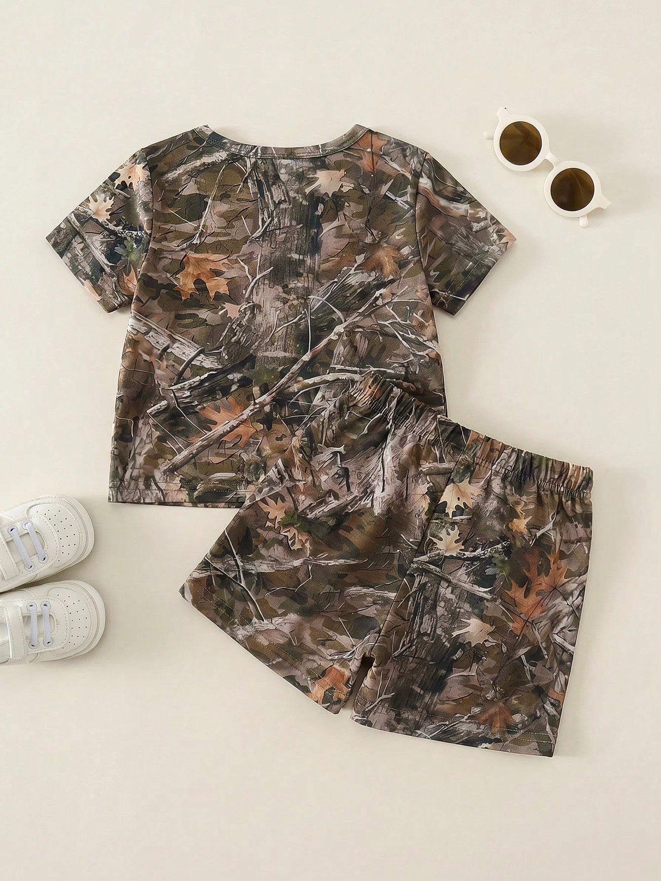 Baby Boy Plant Print Short Sleeve T-Shirt And Shorts Casual Daily Outfit