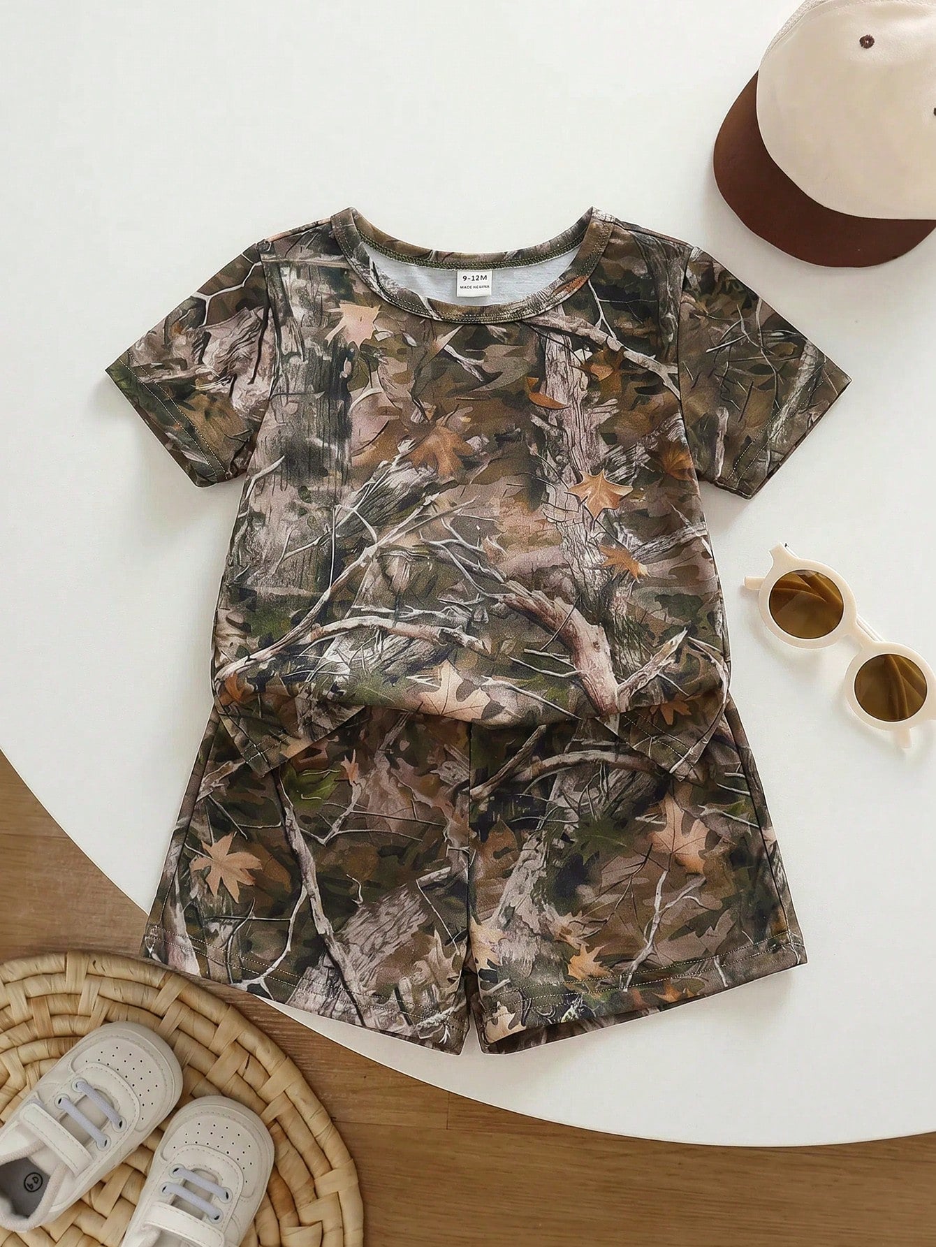 Baby Boy Plant Print Short Sleeve T-Shirt And Shorts Casual Daily Outfit
