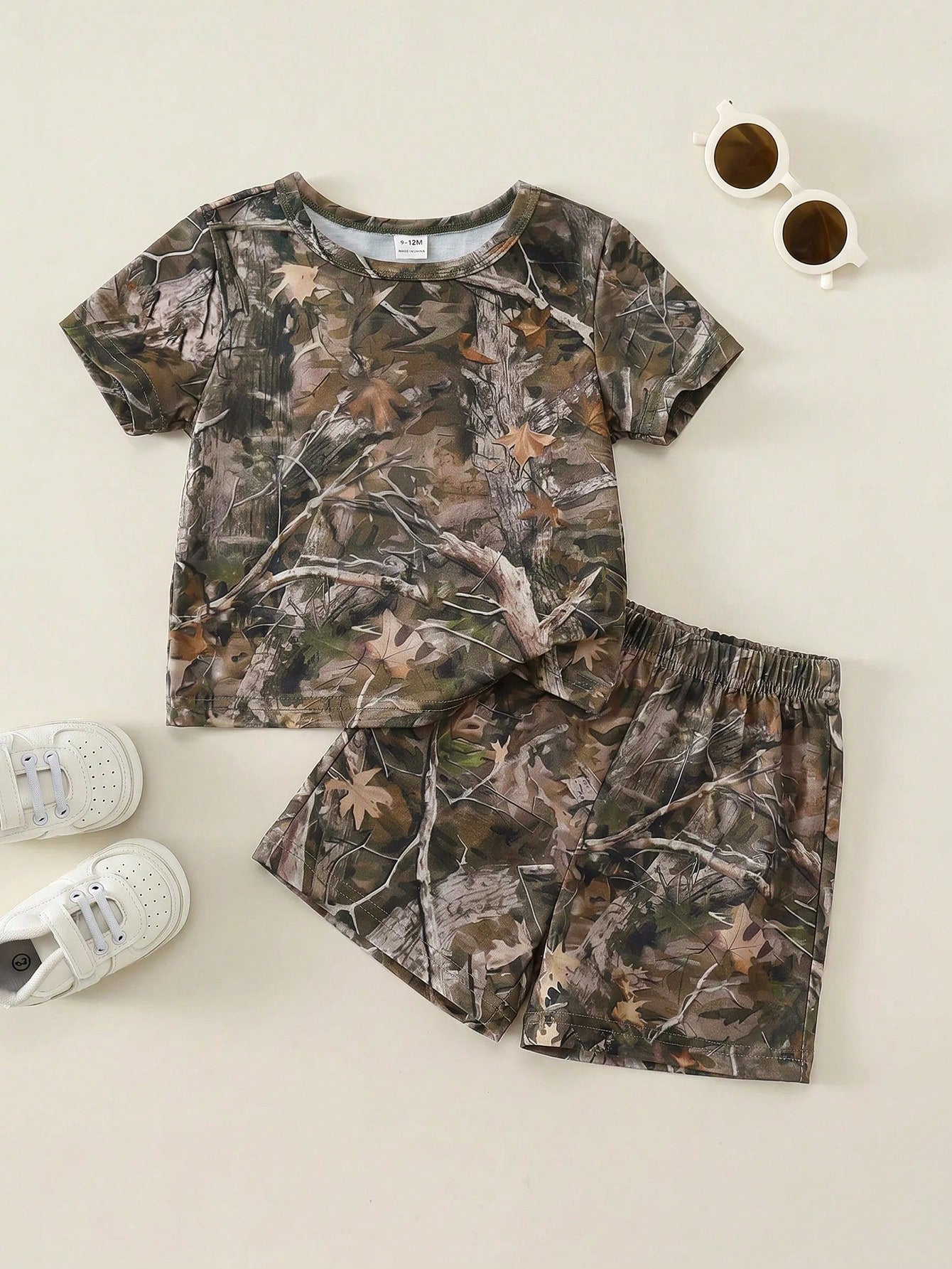 Baby Boy Plant Print Short Sleeve T-Shirt And Shorts Casual Daily Outfit