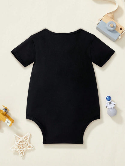 Baby Boy Slogan Print Round Neck Short Sleeve Casual Bodysuit