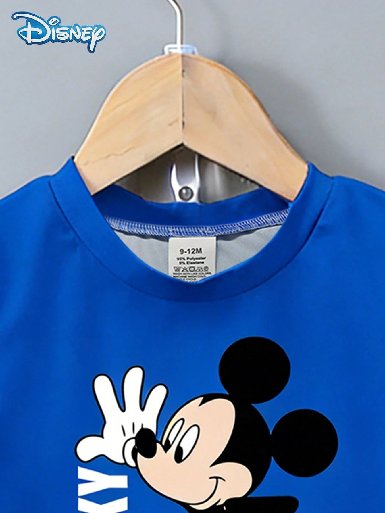 Baby Boy T-Shirt Set, Summer Disney Fresh Vacation Style, Straight Round Neck Blue Mickey Mouse T-Shirt + Black Shorts, Casual Daily Outing, Vacation, Gathering, Party Outfit, Suitable For Girls Under
