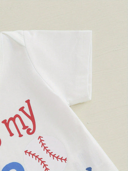 Baby Boys Baseball Half Birthday Outfits Letter Print Long Sleeve Romper Striped Suspender Shorts Gentleman Outfits