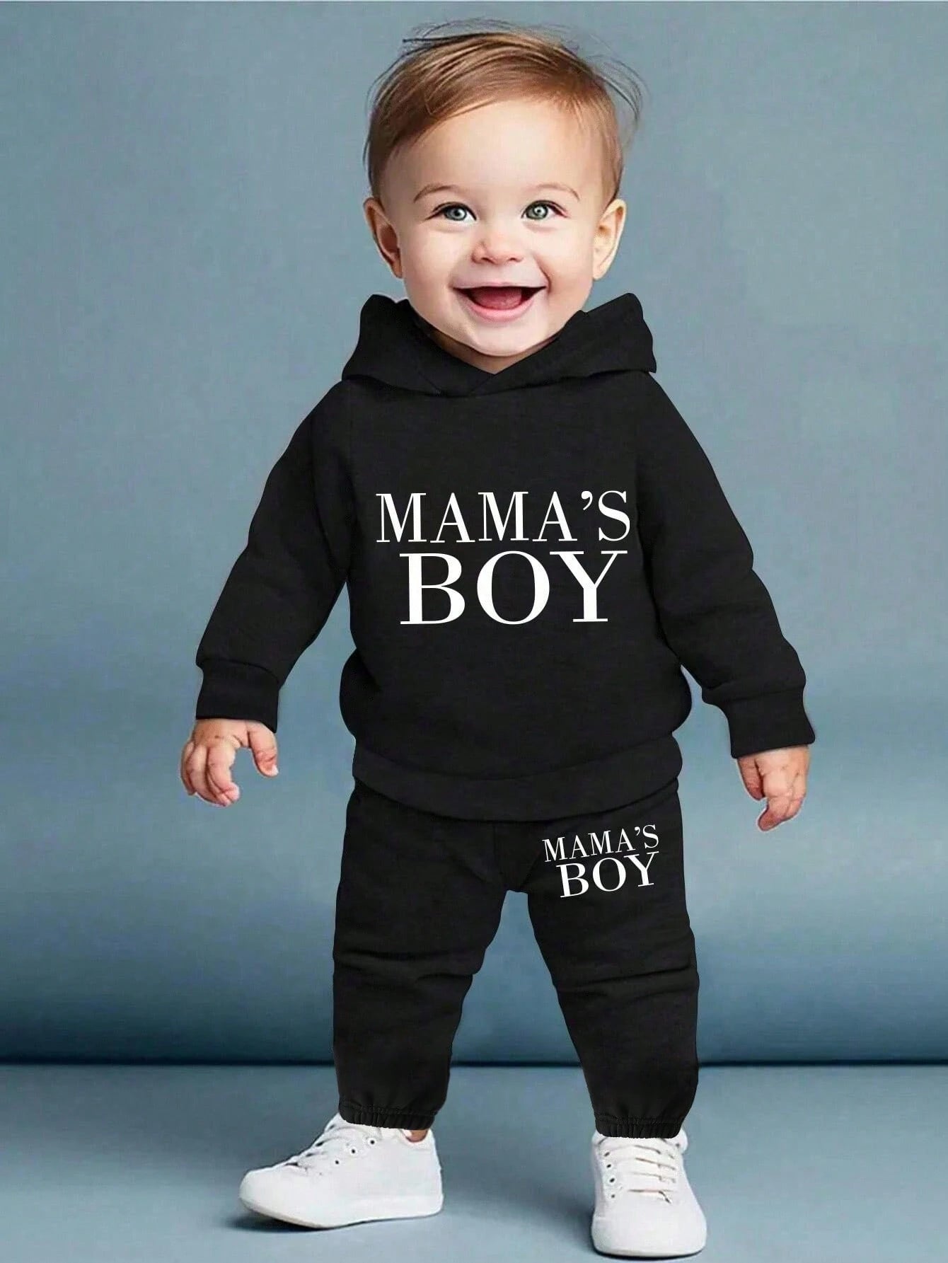 Baby Boys Black And White,Autumn,Cute,Matching Family Hoodie And Sweatpants Set,Polka Dot Letter Slogan Heart Graphic Print Casual Comfortable Outfit