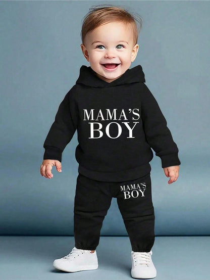 Baby Boys Black And White,Autumn,Cute,Matching Family Hoodie And Sweatpants Set,Polka Dot Letter Slogan Heart Graphic Print Casual Comfortable Outfit