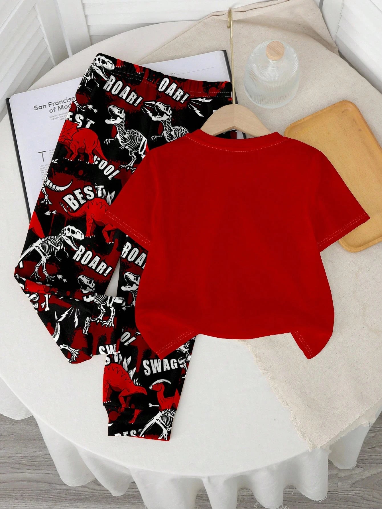 Baby Boys' Casual Style Cute Dinosaur Cartoon Animal Y2K Streetwear Graphic Print Round Neck Short Sleeve Top And Pants Set Fall
