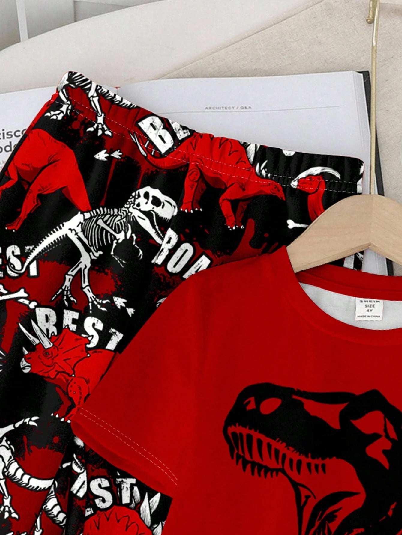 Baby Boys' Casual Style Cute Dinosaur Cartoon Animal Y2K Streetwear Graphic Print Round Neck Short Sleeve Top And Pants Set Fall