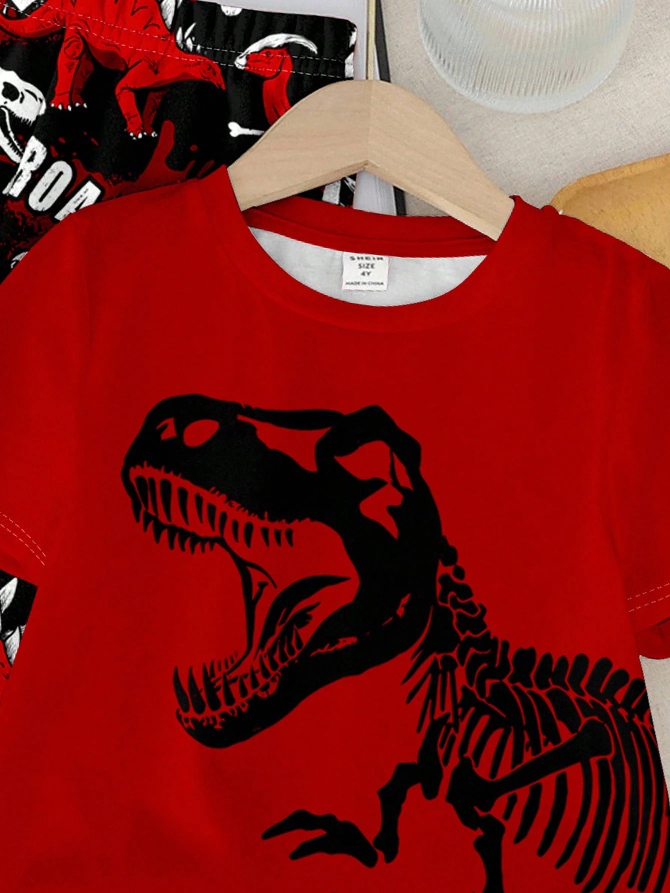 Baby Boys' Casual Style Cute Dinosaur Cartoon Animal Y2K Streetwear Graphic Print Round Neck Short Sleeve Top And Pants Set Fall