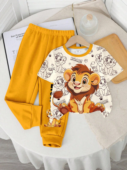 Baby Boys' Casual Style Cute Dinosaur Cartoon Animal Y2K Streetwear Graphic Print Round Neck Short Sleeve Top And Pants Set Fall