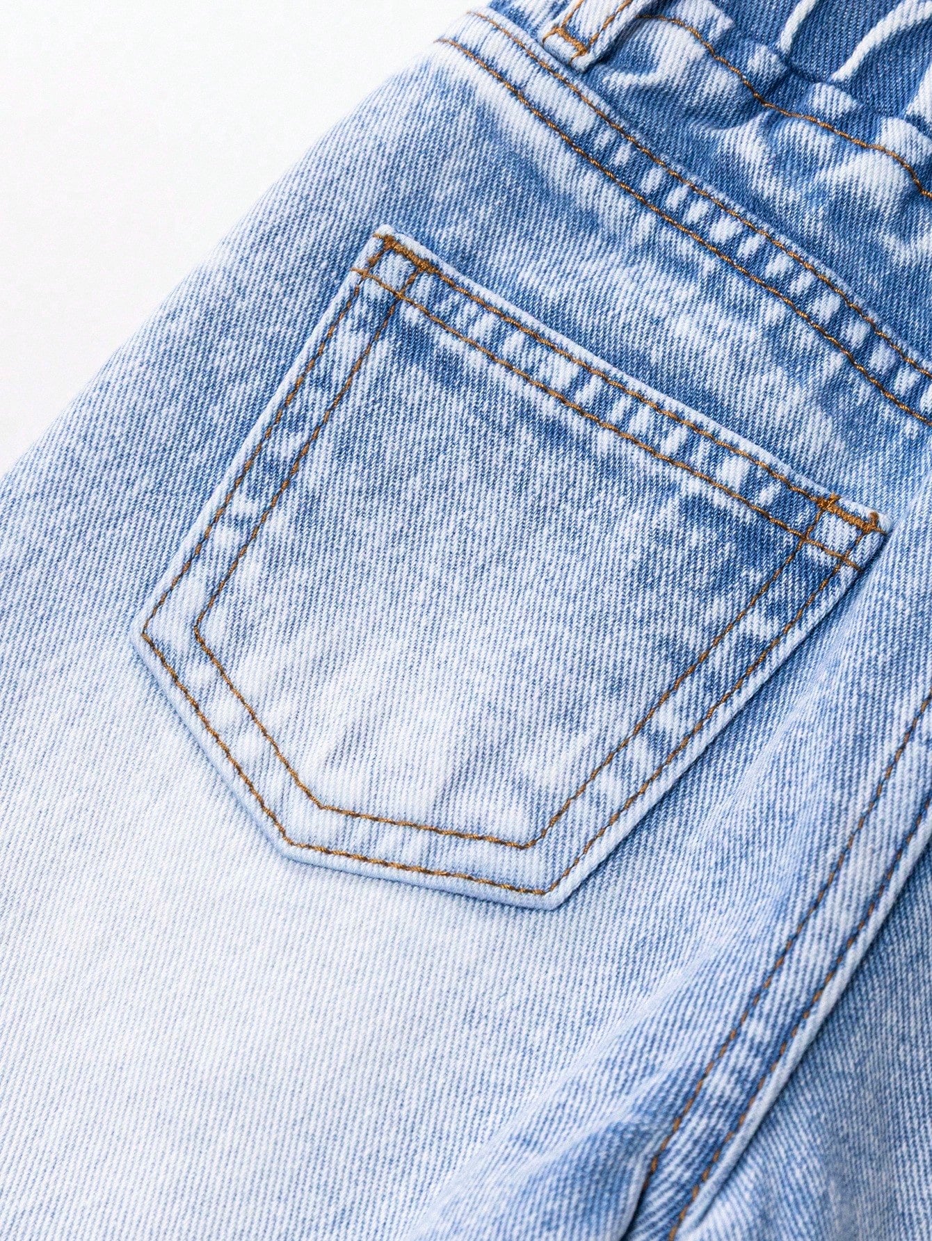 Baby Girl Cute Cross Applique Straight Leg Jeans Vintage Distressed Denim Blue And White Flower Summer Back-To-School Christian Outfit Graduation