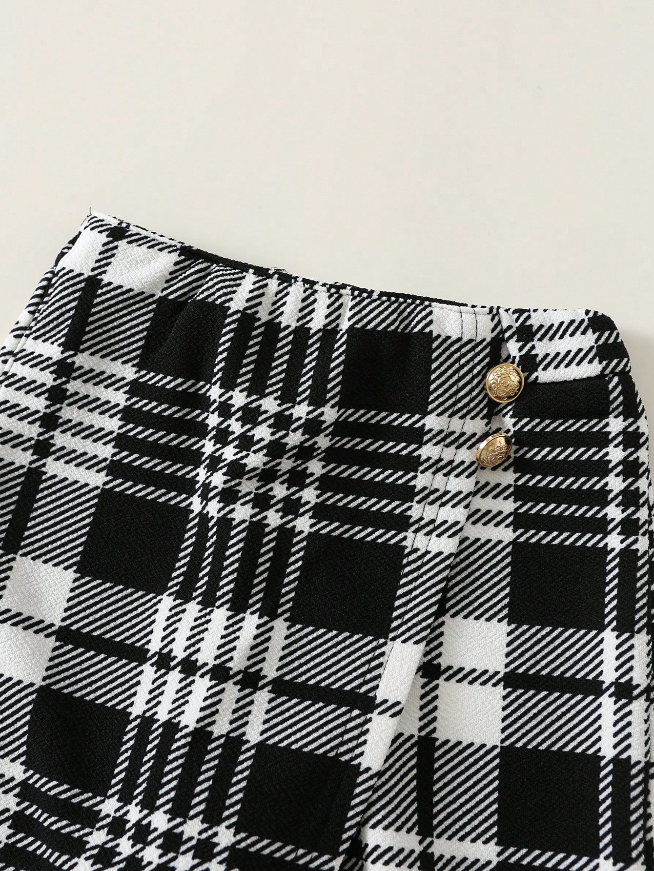 Baby Girl Cute & Elegant Knitted Black Long Sleeve T-Shirt And Plaid Elastic Waist Skort Set, Autumn/Winter