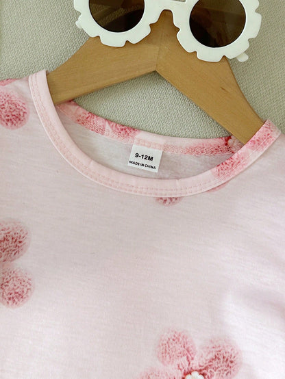 Baby Girl Fashion Casual Cute Versatile Round Neck Printed Short Sleeve Top And Pink Long Pants Soft Minimalist Elegant 2-Piece Set Suitable For Summer School Vacation Travel Various Occasions D