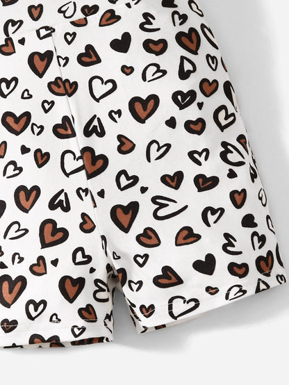 Baby Girl One Shoulder Heart Pattern Romper, Comfortable, Cute And Sweet, Suitable For Summer