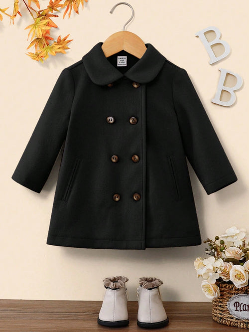 Baby Girl Warm Cute Versatile Lapel Mid-Length Coat, Autumn/Winter