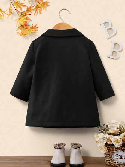 Baby Girl Warm Cute Versatile Lapel Mid-Length Coat, Autumn/Winter