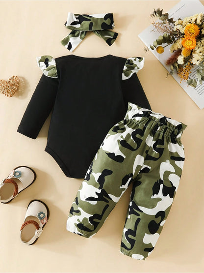 Baby Girls Outfits Letter Print Short Sleeve Romper + Floral Print Trousers With Headscarf Cute Baby Clothing Set 3PCS Daddy's Girl And Mommy's World