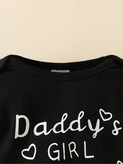 Baby Girls Outfits Letter Print Short Sleeve Romper + Floral Print Trousers With Headscarf Cute Baby Clothing Set 3PCS Daddy's Girl And Mommy's World