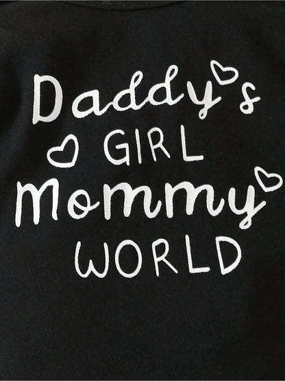 Baby Girls Outfits Letter Print Short Sleeve Romper + Floral Print Trousers With Headscarf Cute Baby Clothing Set 3PCS Daddy's Girl And Mommy's World