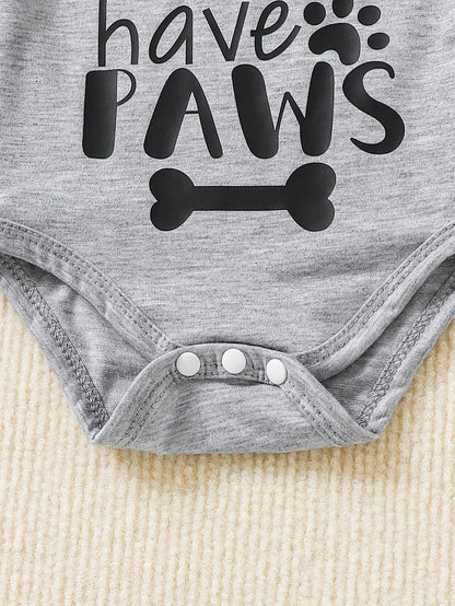 Baby Infants Grey Short Sleeve Bodysuit Soft Comfortable Knitwear Letter Print Crew Neck Romper Summer Casual Everyday Wear Family Matching Outfit