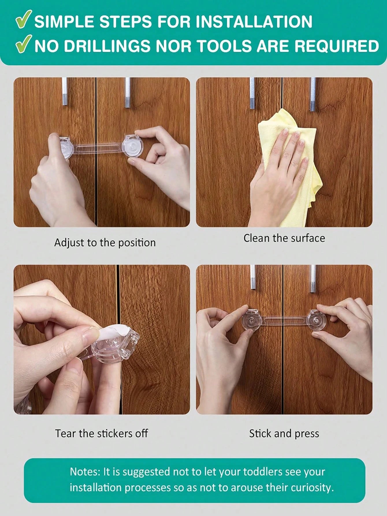 Baby Locks (4/6/10/14-Pack) Child Locks Cabinet Proofing- Quick And Easy Adhesive Cabinet Drawer Door Latches No Screws & Magnets Refrigerator Multi-Purpose For Furniture Kitchen Ovens Toilet Seats